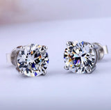 Big Stone 4 claws 5-9mm Round Diamond Earrings 925 Silver Stud Jewelry