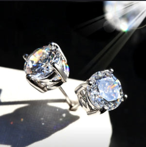 Big Stone 4 claws 5-9mm Round Diamond Earrings 925 Silver Stud Jewelry