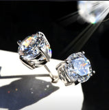 Big Stone 4 claws 5-9mm Round Diamond Earrings 925 Silver Stud Jewelry