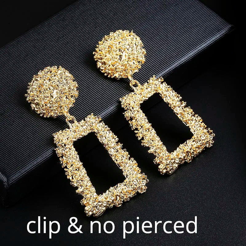 Vintage ZA Statement Clip Earrings for Women Metal Ear Clips Jewelry