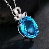Aquamarine Crystal Pendant Necklace for Women Wedding Party Jewelry