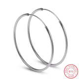 925 Sterling Silver Hoop Earrings 70mm Round Ear Ring Female Jewelry