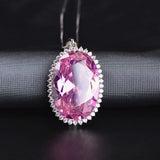 Pink Crystal Zircon Diamond Pendant Necklace Silver Jewelry
