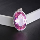 Pink Crystal Zircon Diamond Pendant Necklace Silver Jewelry