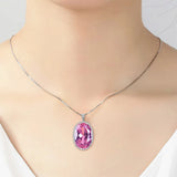 Pink Crystal Zircon Diamond Pendant Necklace Silver Jewelry