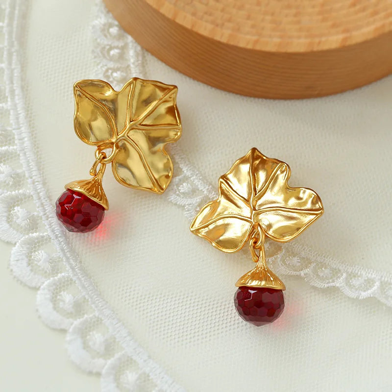 Maple Leaf Clip-On Earrings Vintage Statement Drop Earrings