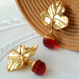 Maple Leaf Clip-On Earrings Vintage Statement Drop Earrings