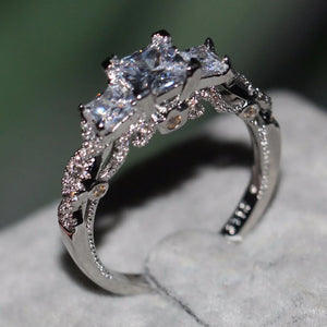 Vintage Round Silver Ring Wedding Band Promise Engagement Rings Women