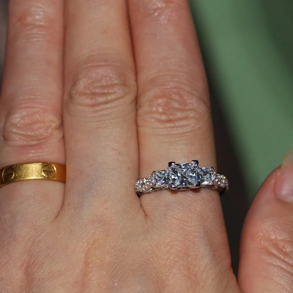 Vintage Round Silver Ring Wedding Band Promise Engagement Rings Women