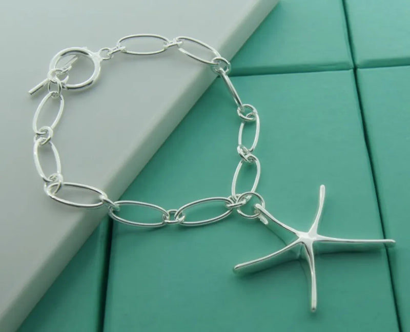 Big Starfish Pendant Bracelet 925 Silver Chain Party Gift