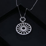 925 Sterling Silver Pave Crystal Round Pendant Necklace