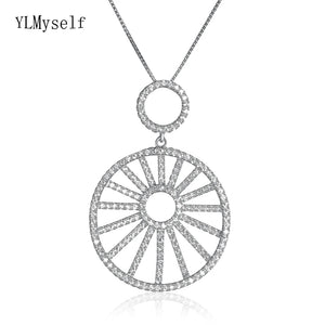 925 Sterling Silver Pave Crystal Round Pendant Necklace