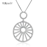 925 Sterling Silver Pave Crystal Round Pendant Necklace