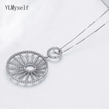 925 Sterling Silver Pave Crystal Round Pendant Necklace
