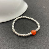 925 Sterling Silver Ball Amber Agate Elastical Bracelet Women Girls Lover Gift