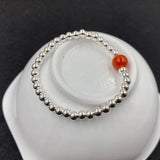 925 Sterling Silver Ball Amber Agate Elastical Bracelet Women Girls Lover Gift