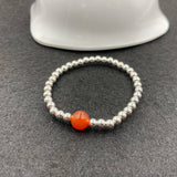 925 Sterling Silver Ball Amber Agate Elastical Bracelet Women Girls Lover Gift