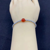 925 Sterling Silver Ball Amber Agate Elastical Bracelet Women Girls Lover Gift