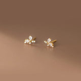 925 Silver CZ Zircon Flower Stud Earrings Women Wedding