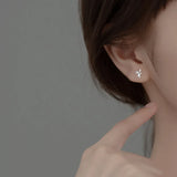 925 Silver CZ Zircon Flower Stud Earrings Women Wedding