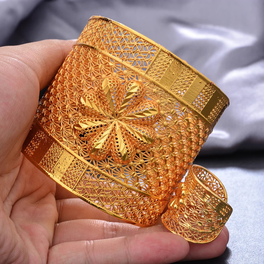 Dubai 24K Bangles For Women Ethiopian Bracelets With Ring