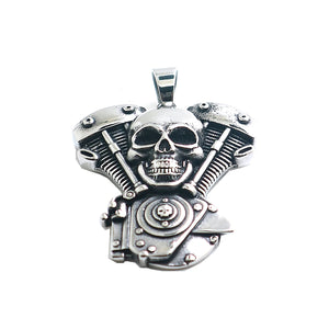 Biker Big Engine Skull Pendant 316L Stainless Steel