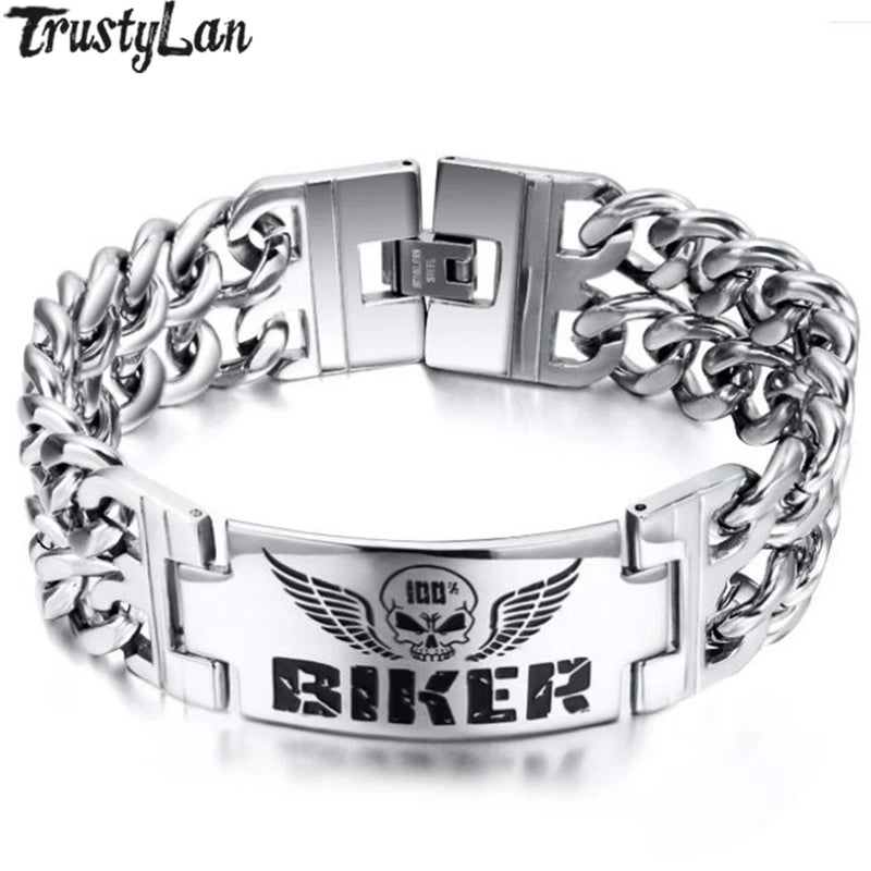 Biker Stainless Steel Chain Bracelet Men Gothic Punk Skull Jewelry