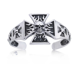 Stainless Steel Evil Skull Death's Head Cross Men Bangle Bracelet