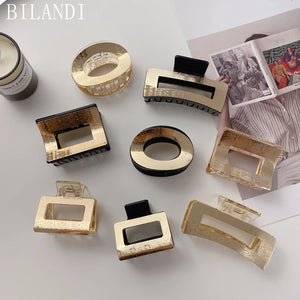 Korea Resin Hair Claw Clips Geometric Square Hollow Shark Hair Clip