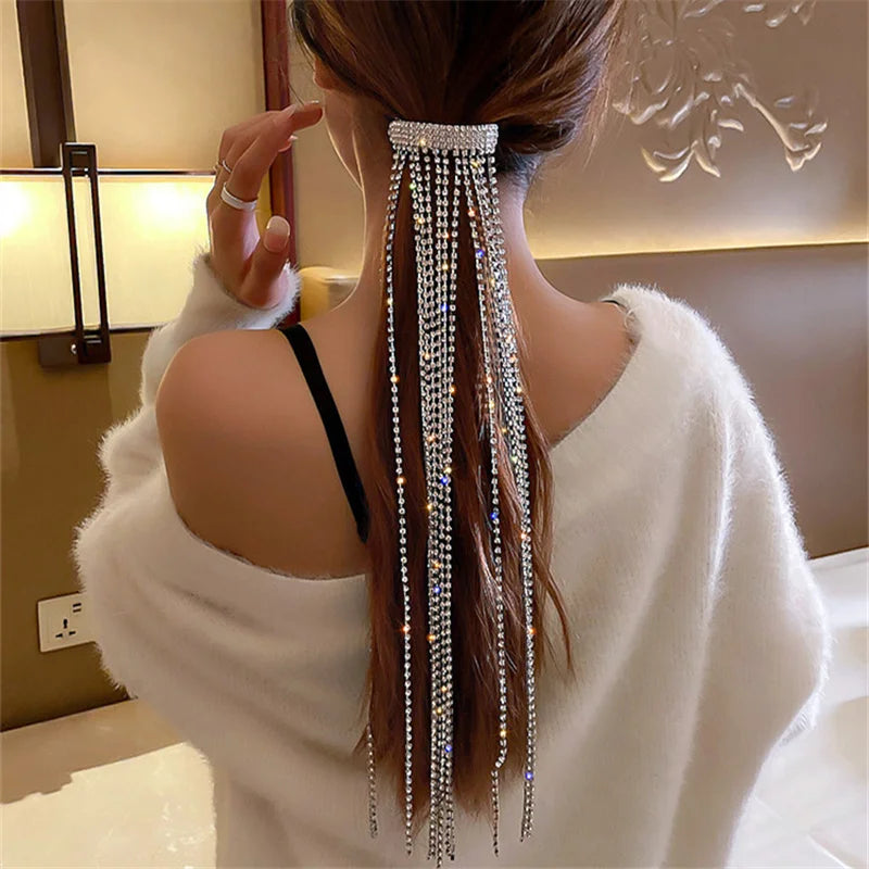 Full Rhinestone Hairpins Tassel Crystal Hair Clip Wedding Party