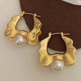 Bilandi Geometric Metal Drop Earrings with Simulated Pearl