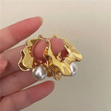 Bilandi Geometric Metal Drop Earrings with Simulated Pearl