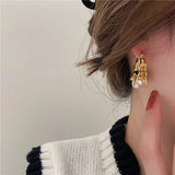 Bilandi Geometric Metal Drop Earrings with Simulated Pearl