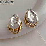 Bilandi 925 Silver Needle Stud Earrings Front Metal Splicing Women Party Gift