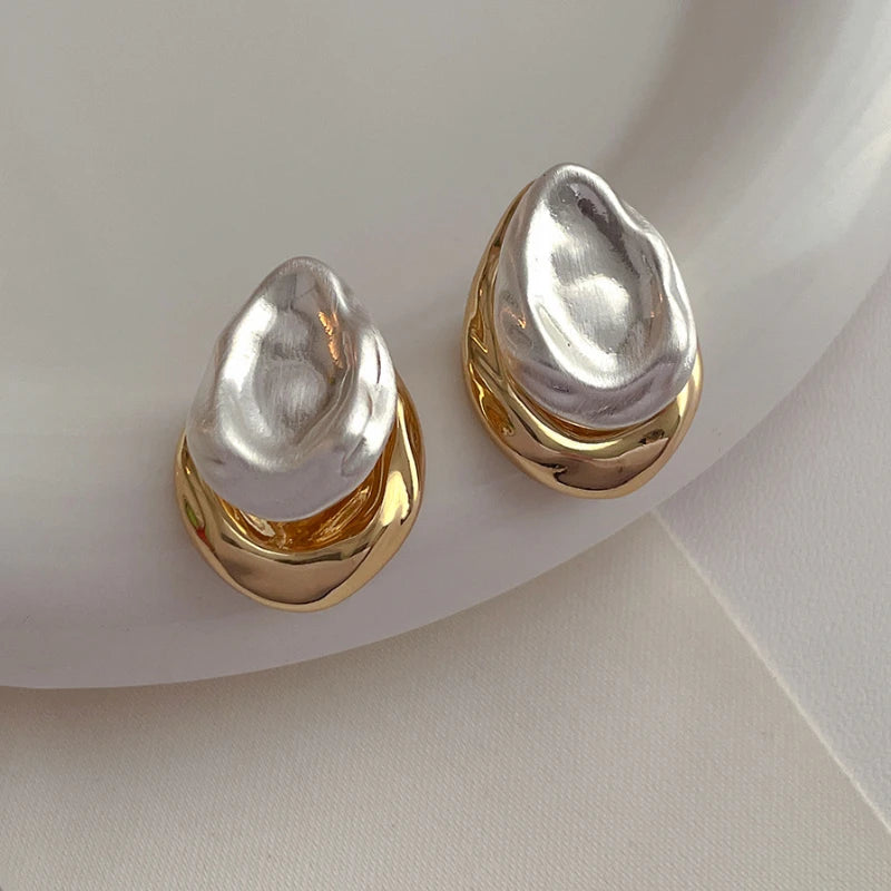 Bilandi 925 Silver Needle Stud Earrings Front Metal Splicing Women Party Gift