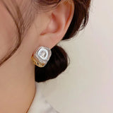 Bilandi 925 Silver Needle Stud Earrings Front Metal Splicing Women Party Gift
