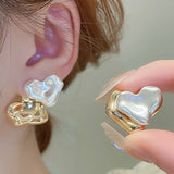 Bilandi 925 Silver Needle Stud Earrings Front Metal Splicing Women Party Gift