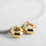 925 Silver Hoop Earrings Smooth Round Chunky for Women Party Gift