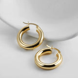 925 Silver Hoop Earrings Smooth Round Chunky for Women Party Gift