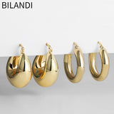 925 Silver Hoop Earrings Smooth Round Chunky for Women Party Gift