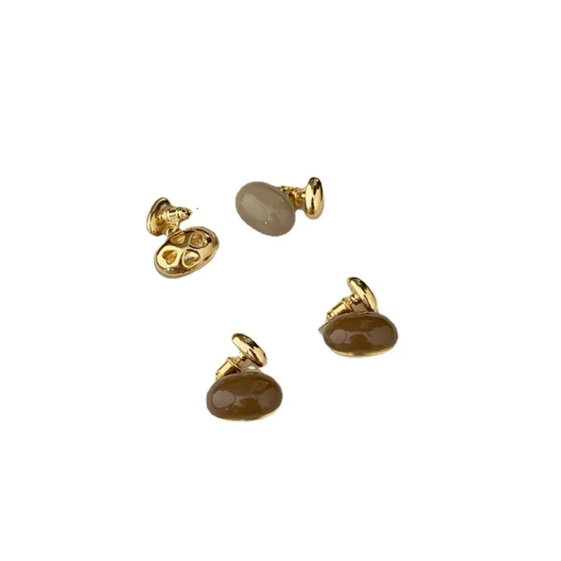 Vintage Oval Stud Earrings 925 Silver Needle For Women Gift