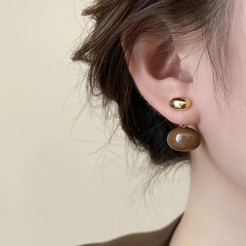 Vintage Oval Stud Earrings 925 Silver Needle For Women Gift