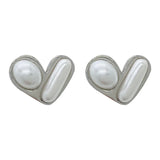 925 Silver Heart Stud Earrings with Simulated Pearl - Party Gift