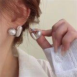 925 Silver Heart Stud Earrings with Simulated Pearl - Party Gift
