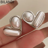 925 Silver Heart Stud Earrings with Simulated Pearl - Party Gift