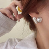 925 Silver Heart Stud Earrings with Simulated Pearl - Party Gift
