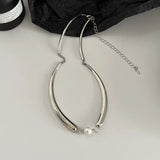 Silver Metal Tube Simulated Pearl Choker Necklace for Women Girl Gift