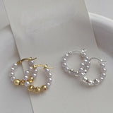 Silver Plated Simulated Pearl Hoop Earrings For Women Girl Party Gift