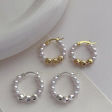 Silver Plated Simulated Pearl Hoop Earrings For Women Girl Party Gift