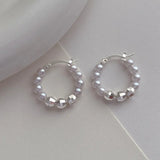Silver Plated Simulated Pearl Hoop Earrings For Women Girl Party Gift